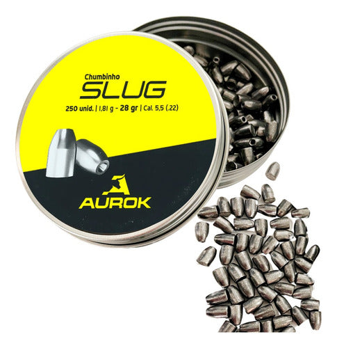 Chumbinho Aurok Slug 5,5mm 1,81g 28gr Ponta Oca Pesado 250un