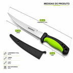 Faca Fileteira Preto Verde Bravor Aço Inox 29 cm Pesca Com Bainha
