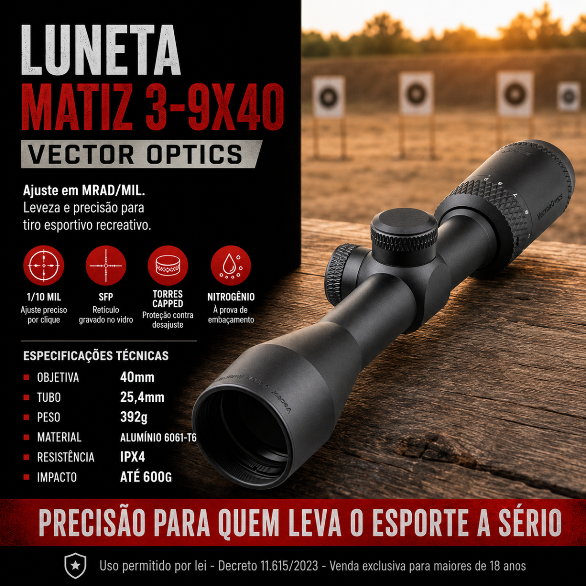 Luneta Vector Optics Matiz 3-9x40 SFP MRAD 1/10 MIL