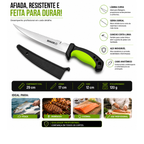 Faca Fileteira Preto Verde Bravor Aço Inox 29 cm Pesca Com Bainha