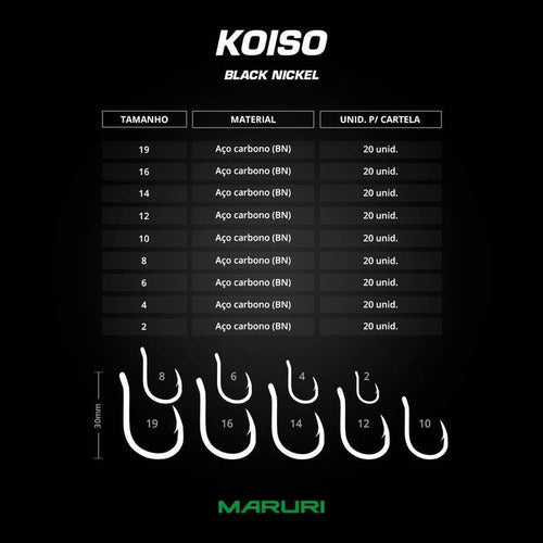 Anzol Koiso No16 Aço Carbono C/ 20 Unidades - Maruri