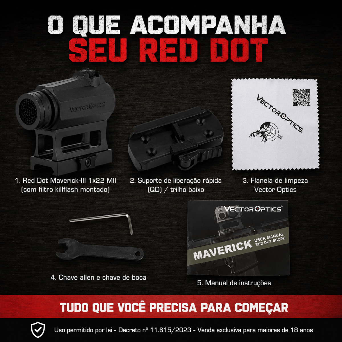 Red Dot Tático Vector Maverick 1x22 Gen 3 SCRD-38 MIL Ipx6
