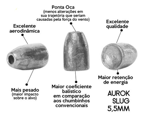 Chumbinho Carabina Pcp Aurok Slug Cal 5,5mm .217 21gr 250un