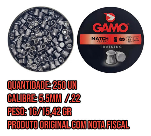 Chumbinho Gamo Match Classic 250 5,5mm 1g .22 Rifle Carabina