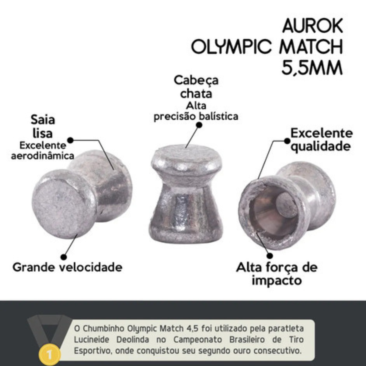 Chumbinho Aurok Olympic Match 5.5mm 1,10g Carabina 250 Unidades