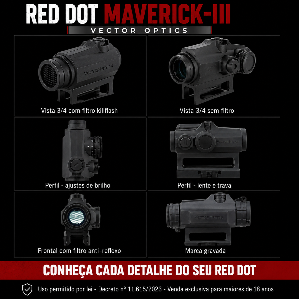 Red Dot Tático Vector Maverick 1x22 Gen 3 SCRD-38 MIL Ipx6
