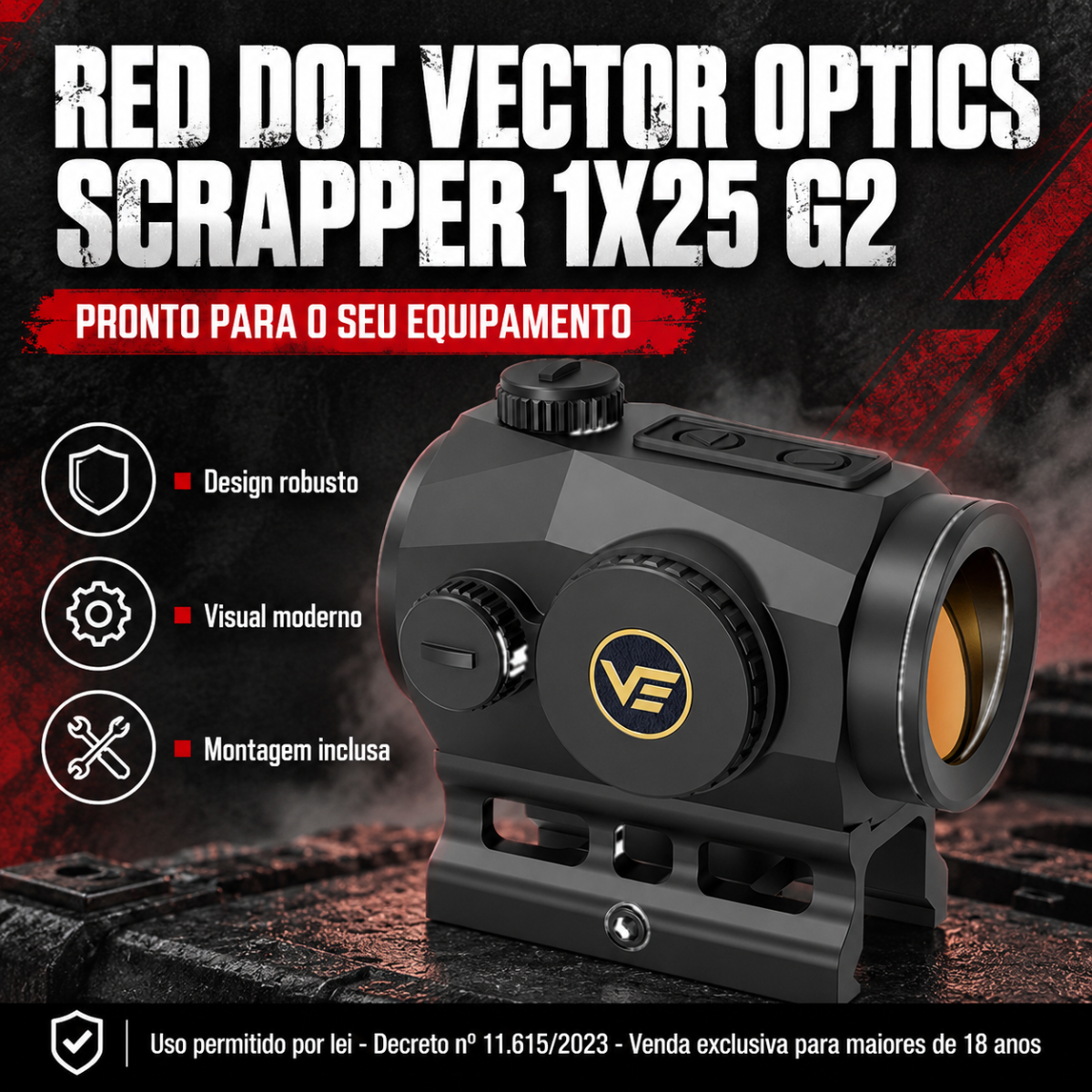 Red Dot Vector Scrapper 1x25 G2 Sensor Movimento Picatinny