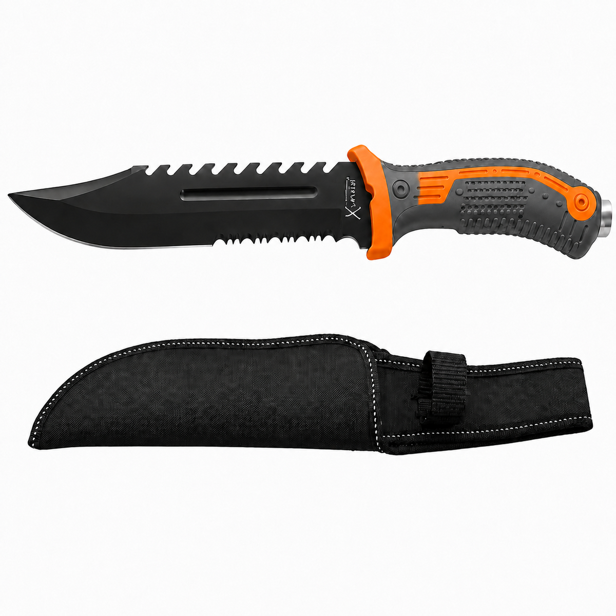 Faca Cabo Laranja Lâmina Negra Xingu Xv2907 + Bainha