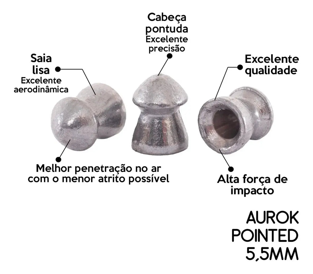 Chumbinho Aurok Pointed 5.5mm 1,15g Carabina Rifle 250 Unid