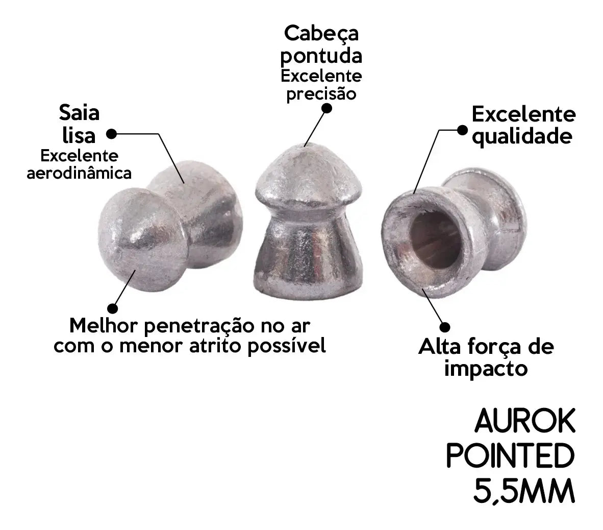 Chumbinho Aurok Pointed 5.5mm 1,15g Carabina Rifle 250 Unid