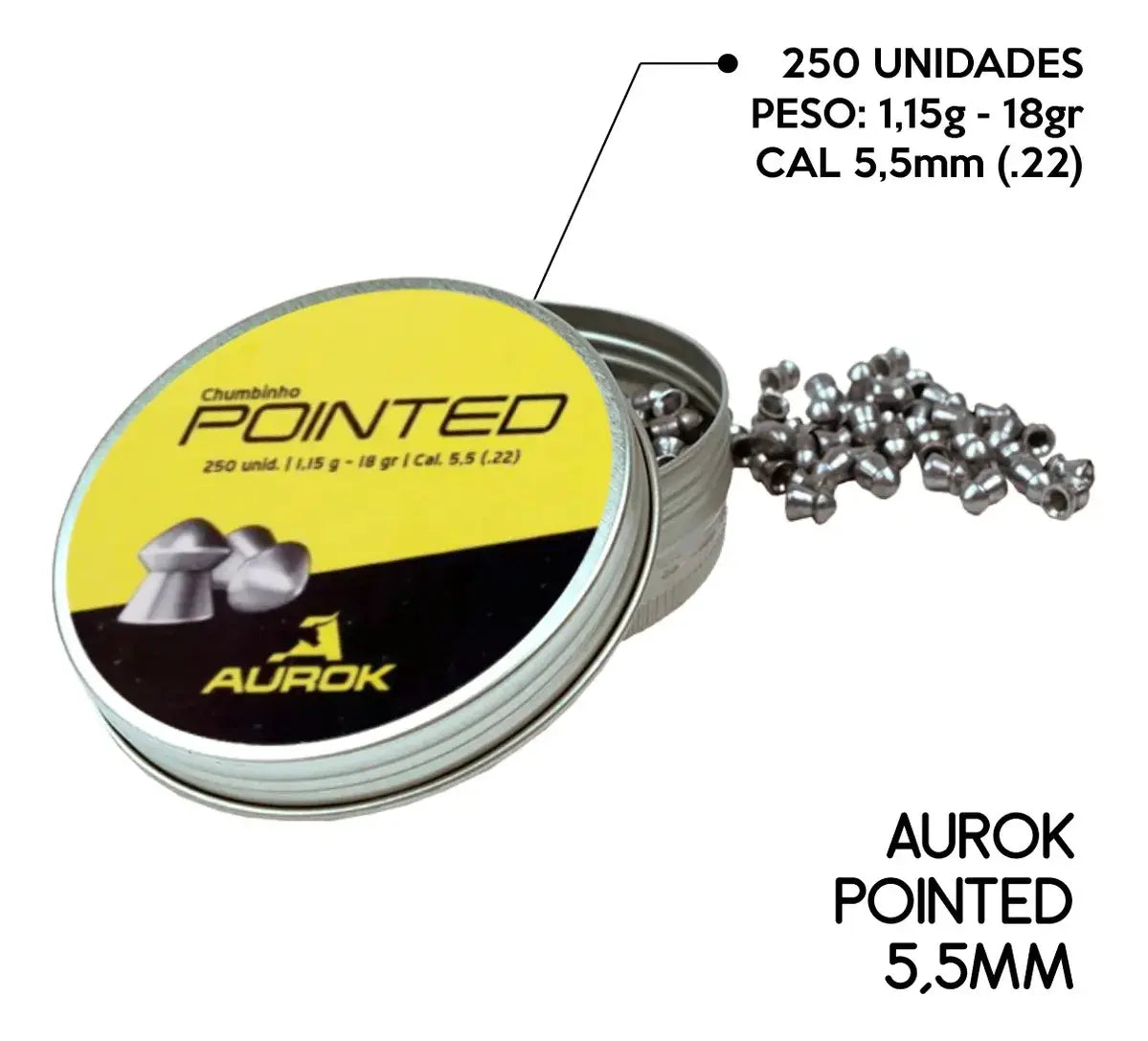 Chumbinho Aurok Pointed 5.5mm 1,15g Carabina Rifle 250 Unid