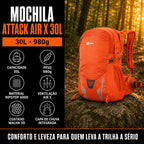 Mochila Camping Trilha Attack Air X 30L Capa de Chuva Ntk