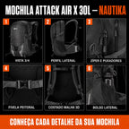 Mochila Camping Trilha Attack Air X 30L Capa de Chuva Ntk