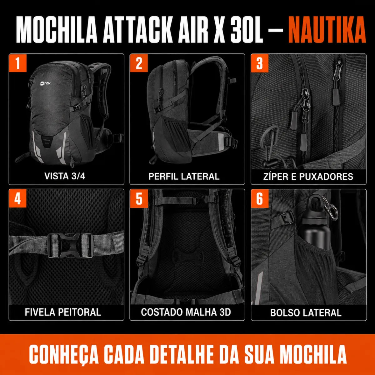 Mochila Camping Trilha Attack Air X 30L Capa de Chuva Ntk