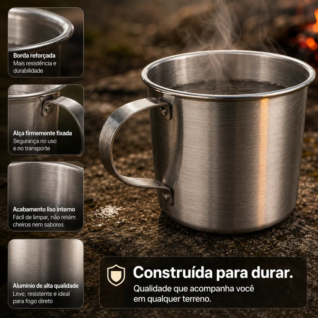 Caneca Alumínio 600ml Ferver Água Camping Trilha Legendários