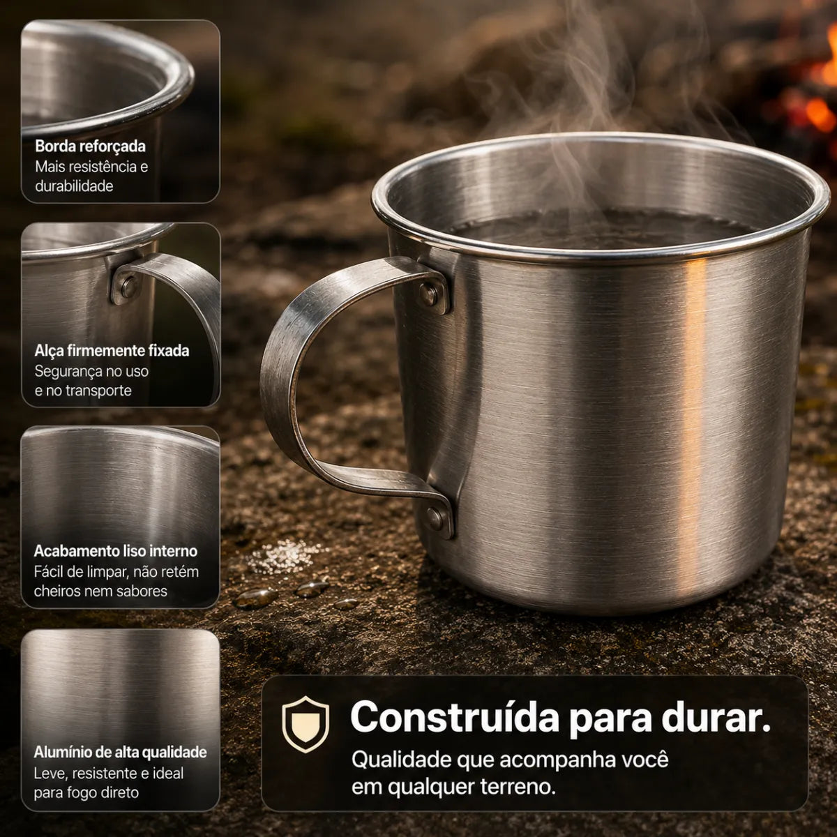 Caneca Alumínio 600ml Ferver Água Camping Trilha Legendários