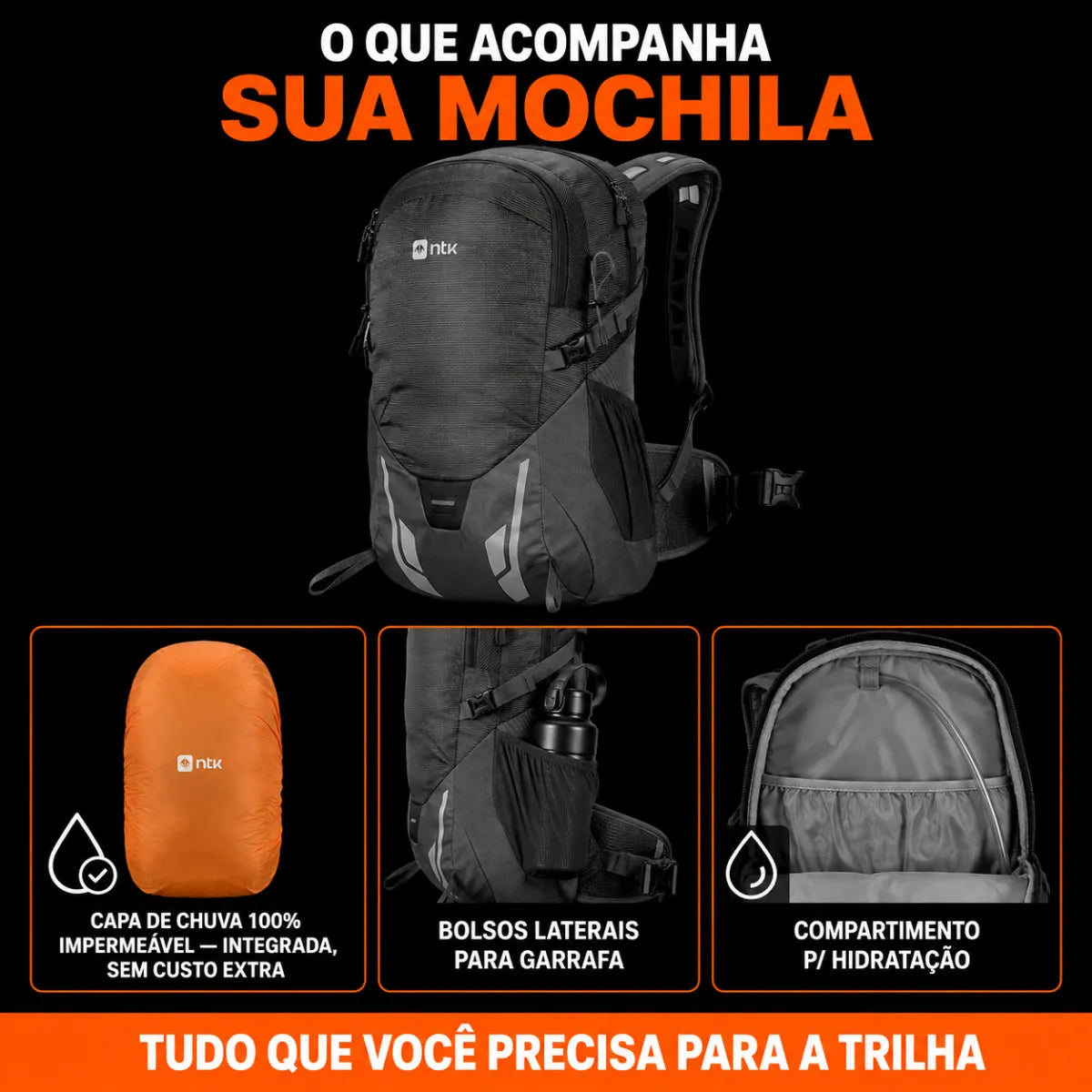 Mochila Camping Trilha Attack Air X 30L Capa de Chuva Ntk