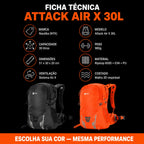 Mochila Camping Trilha Attack Air X 30L Capa de Chuva Ntk