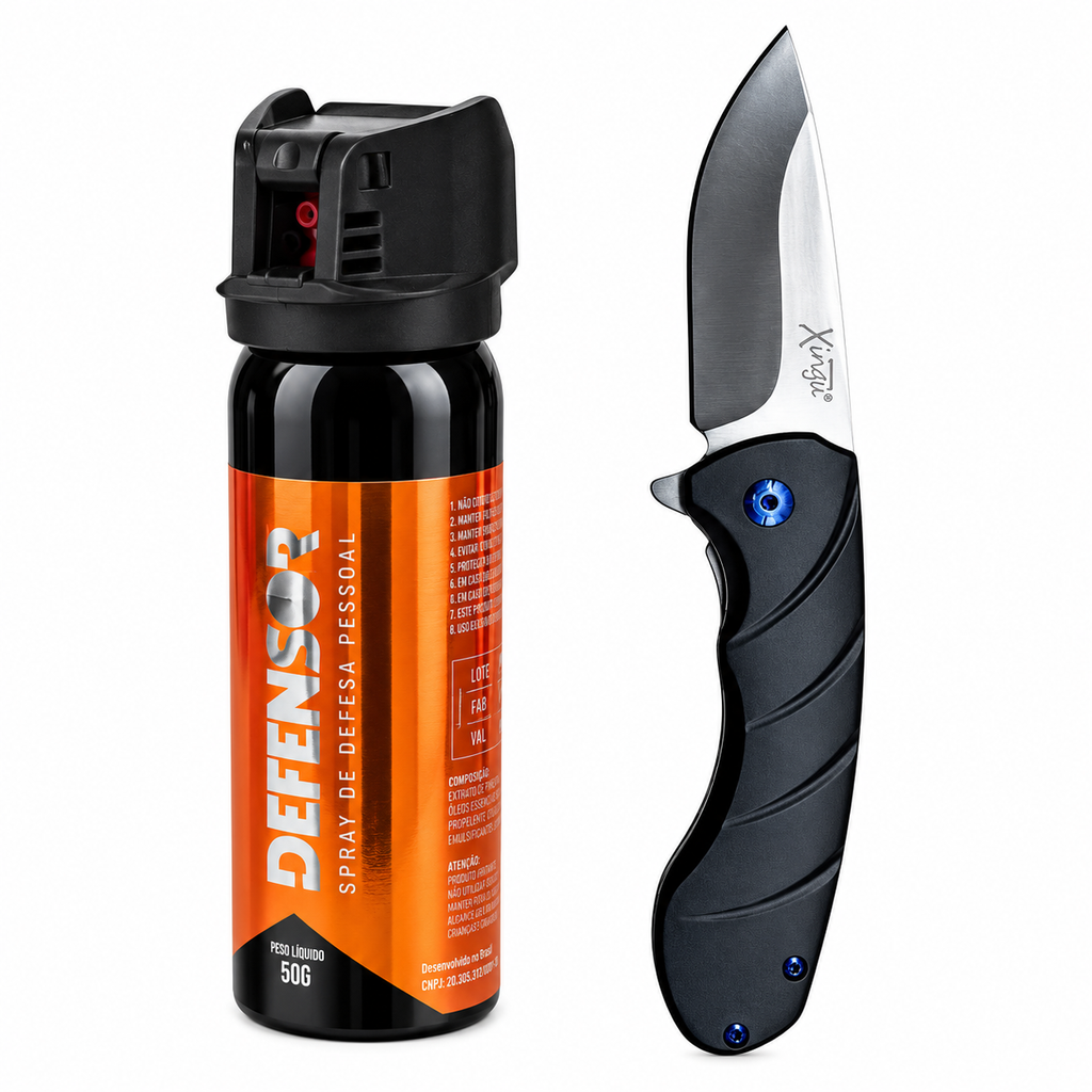 Kit Edc Spray Pimenta Canivete Tatico Defesa Pessoal Xv3452