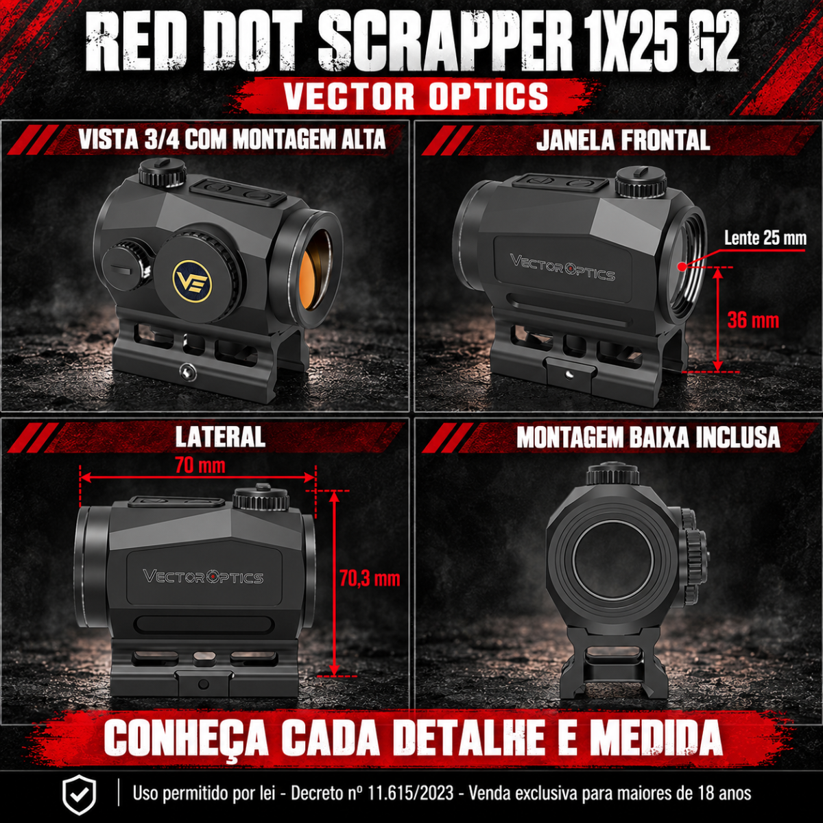 Red Dot Vector Scrapper 1x25 G2 Sensor Movimento Picatinny