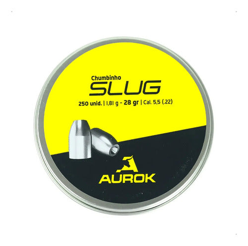 Chumbinho Aurok Slug 5,5mm 1,81g 28gr Ponta Oca Pesado 250un