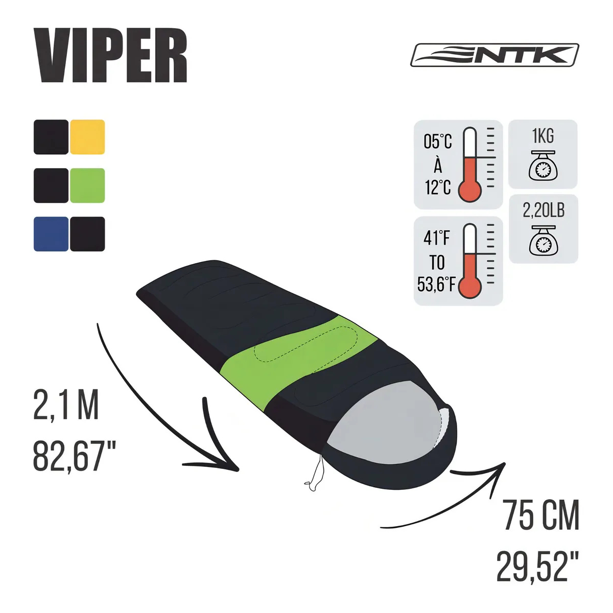Saco De Dormir Camping Viper Solteiro Náutika Preto e Verde