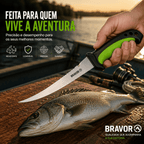 Faca Fileteira Preto Verde Bravor Aço Inox 29 cm Pesca Com Bainha