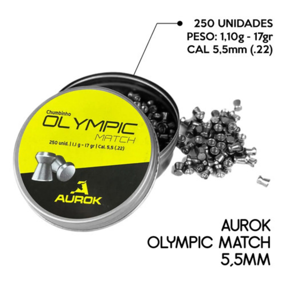Chumbinho Aurok Olympic Match 5.5mm 1,10g Carabina 250 Unidades