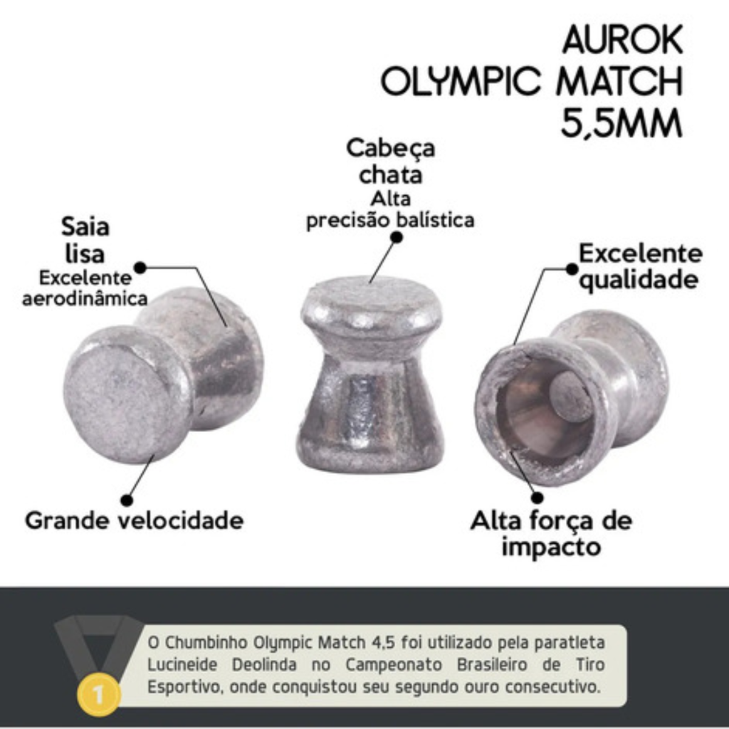 Kit 2 Chumbinho Aurok Olympic Match 5.5mm 1,10g Carabina 250