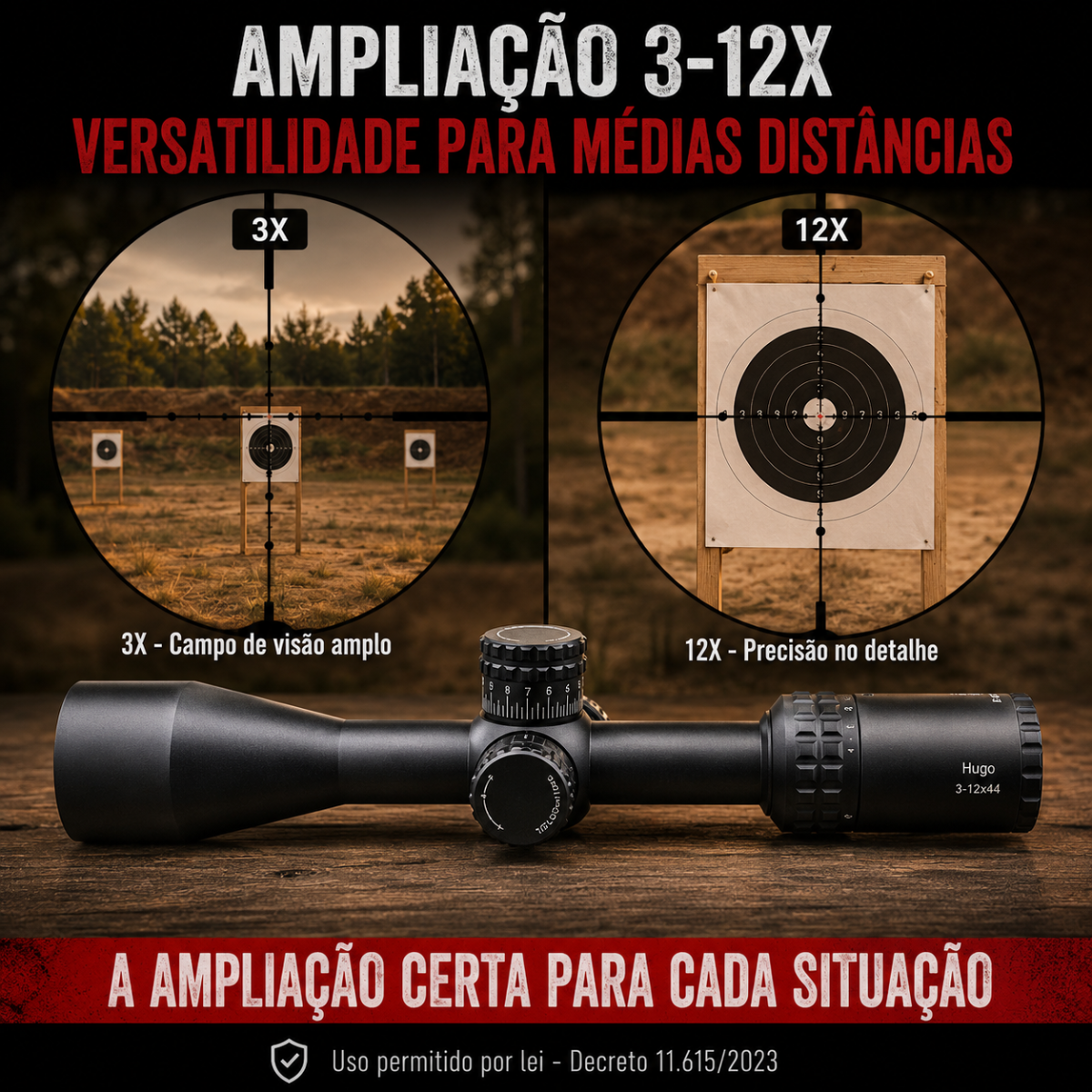 Luneta Vector Optics Hugo 3-12x44 Tubo 25,4mm 1/4 MOA
