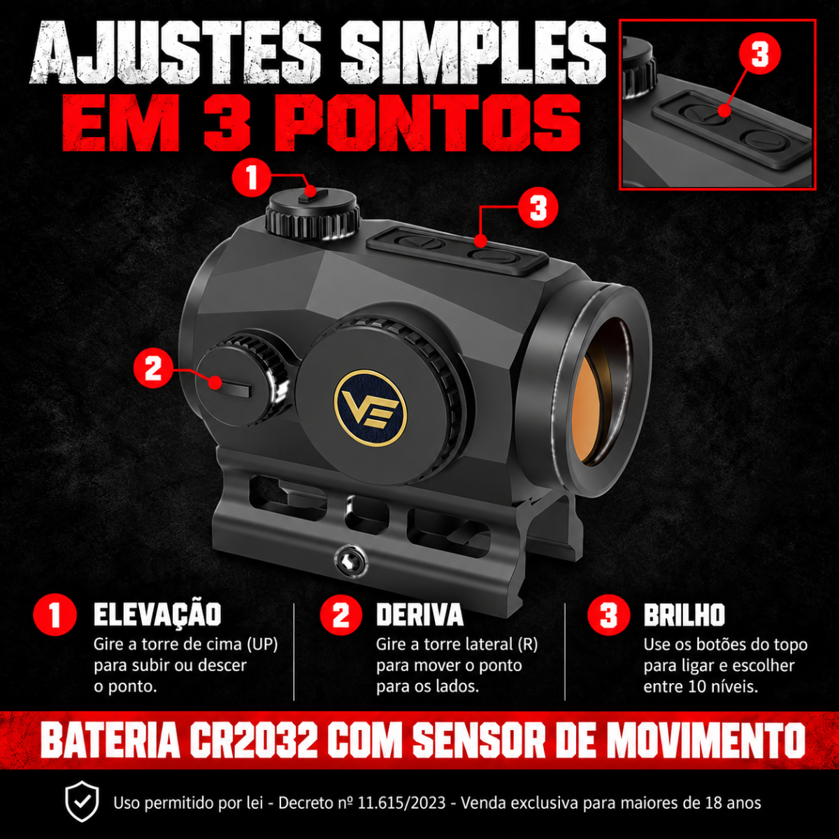 Red Dot Vector Scrapper 1x25 G2 Sensor Movimento Picatinny
