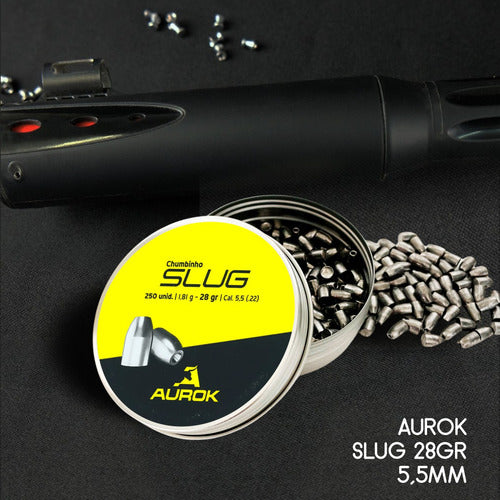 Chumbinho Aurok Slug 5,5mm 1,81g 28gr Ponta Oca Pesado 250un