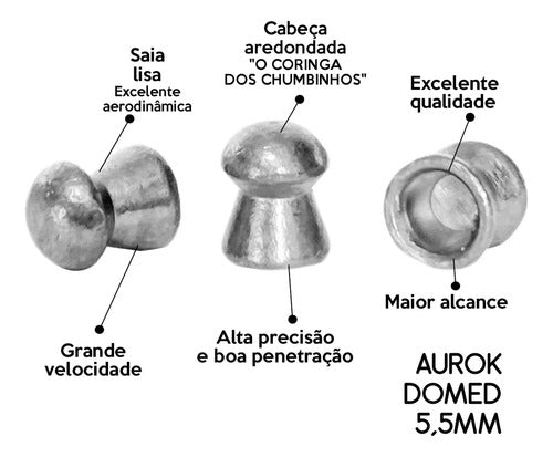 Kit 2 Chumbinho Aurok Domed 5,5mm 1,03g Diabolô 250 Un