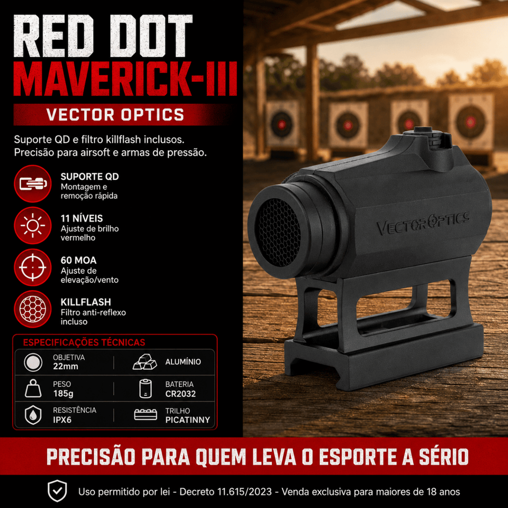 Red Dot Tático Vector Maverick 1x22 Gen 3 SCRD-38 MIL Ipx6