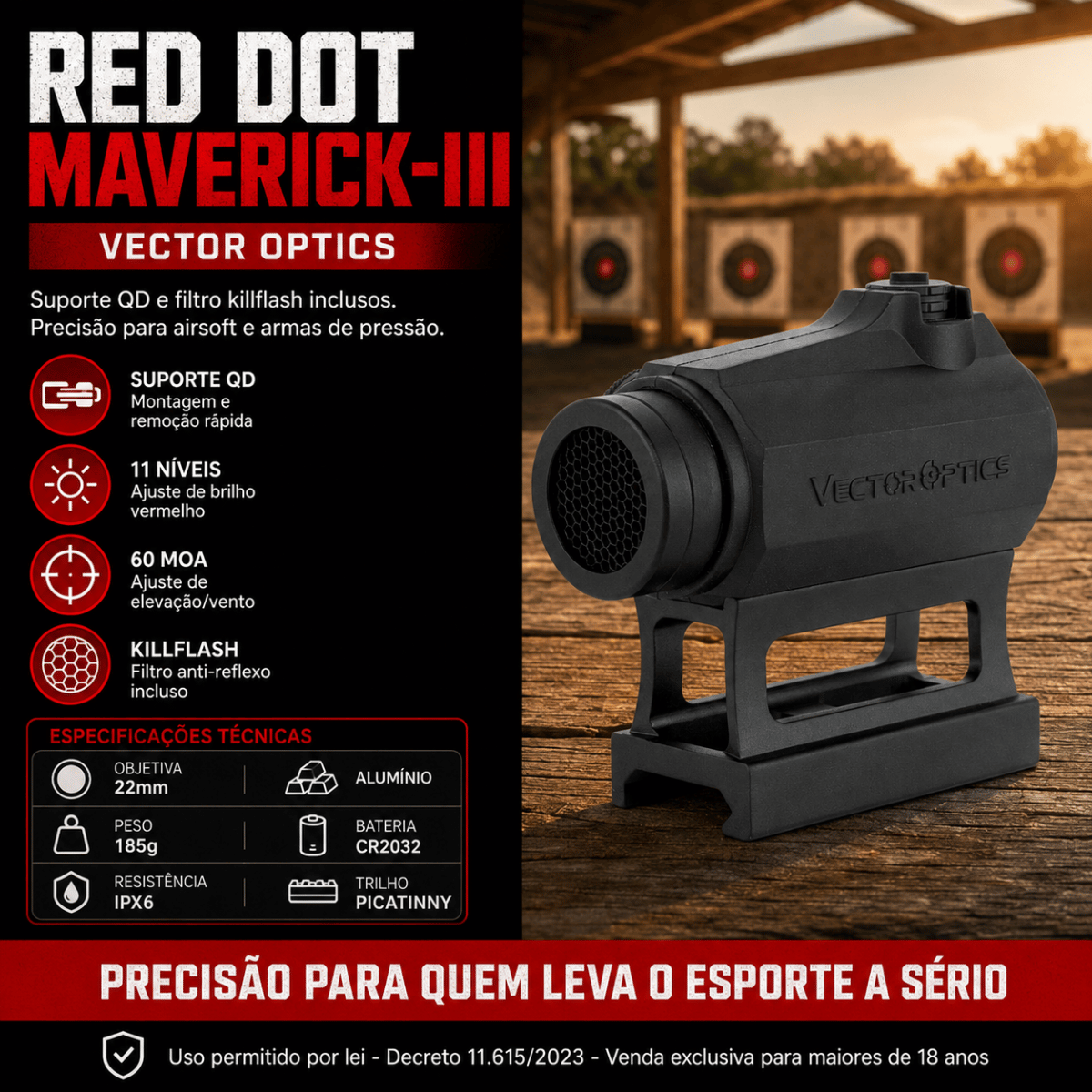 Red Dot Tático Vector Maverick 1x22 Gen 3 SCRD-38 MIL Ipx6