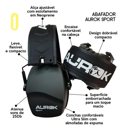 Abafador De Ruídos Aurok Sport Atenuação 25db Tiro Esportivo Cor Preto Preto