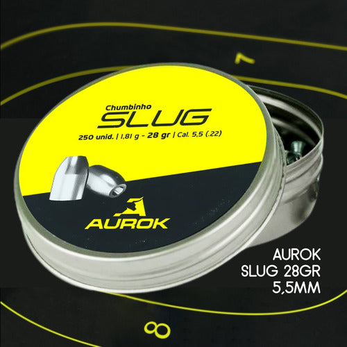 Chumbinho Aurok Slug 5,5mm 1,81g 28gr Ponta Oca Pesado 250un