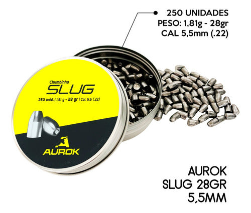 Chumbinho Aurok Slug 5,5mm 1,81g 28gr Ponta Oca Pesado 250un